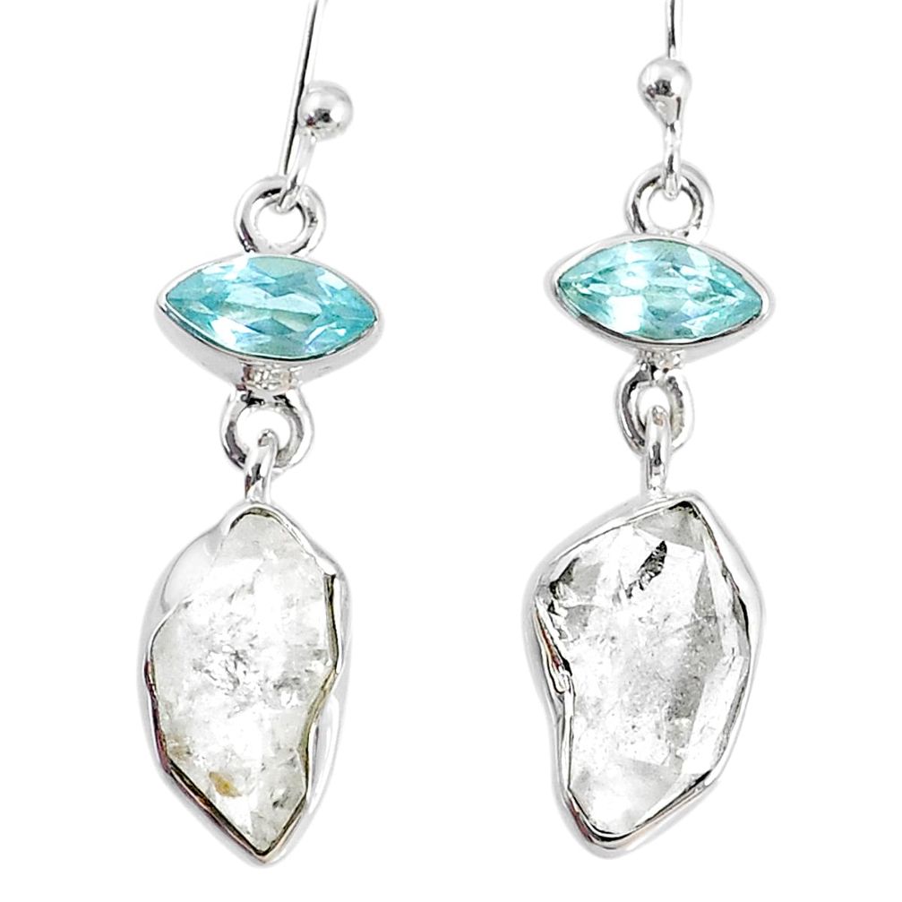 11.07cts natural white herkimer diamond topaz 925 silver dangle earrings r69557