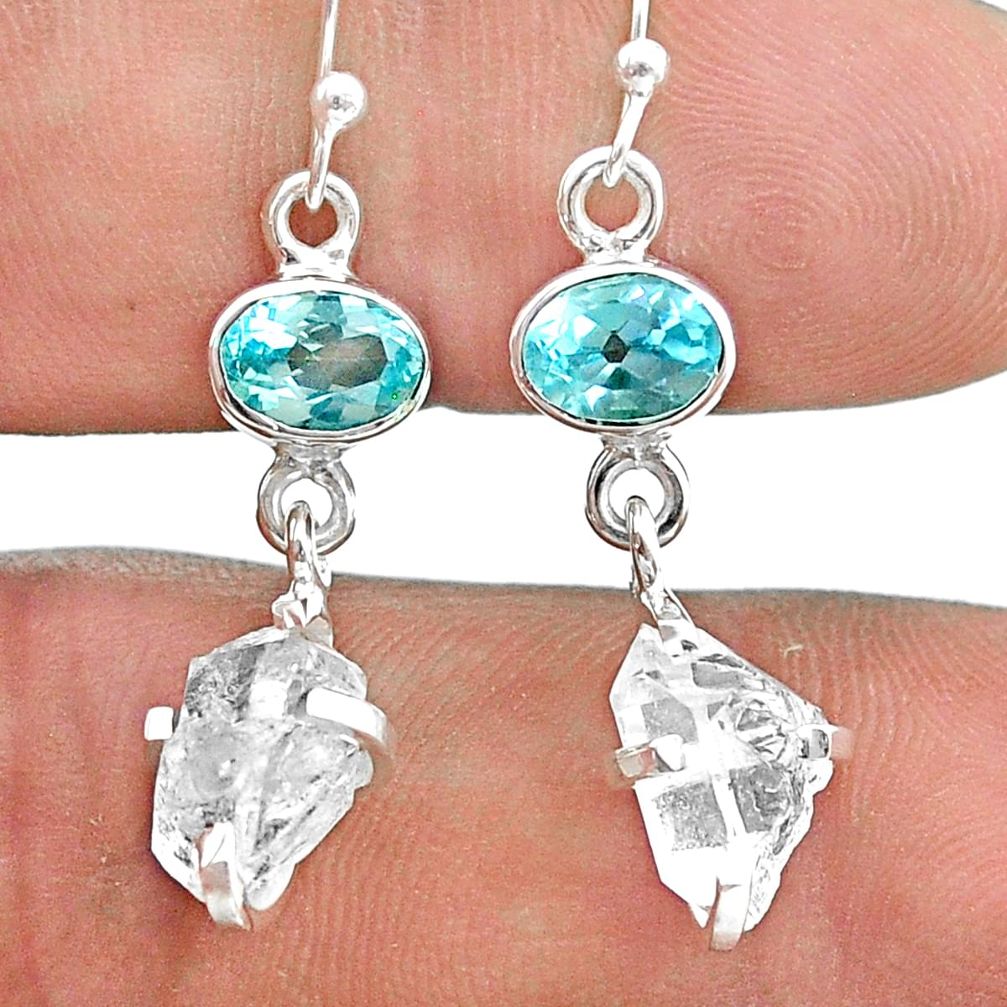 9.94cts natural white herkimer diamond topaz 925 silver dangle earrings t49808
