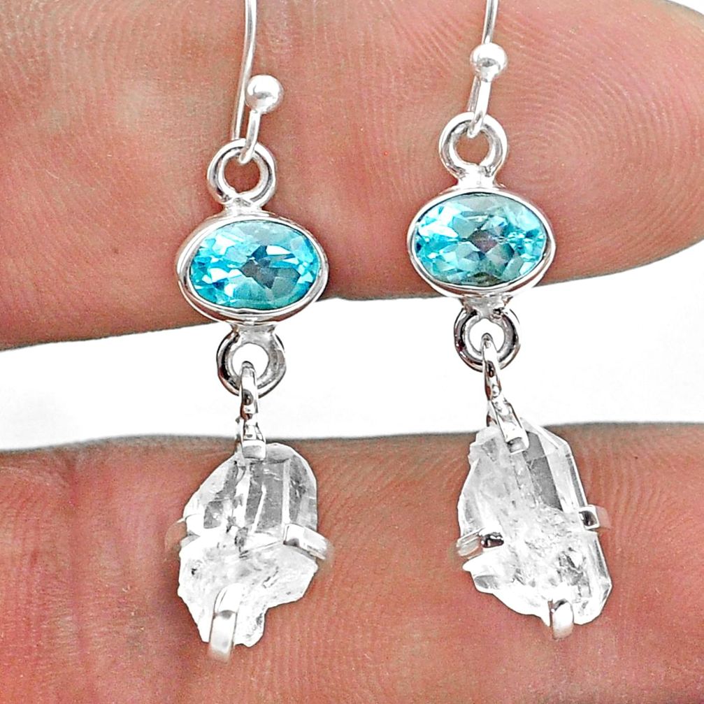 10.99cts natural white herkimer diamond topaz 925 silver dangle earrings t49830