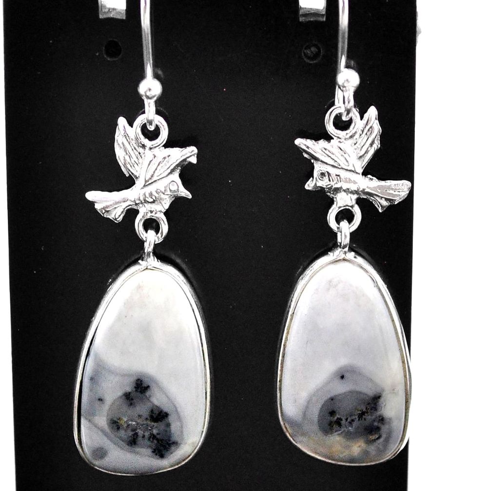 13.15cts natural white howlite 925 sterling silver dangle birds earrings t60768