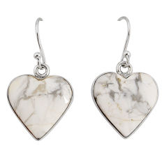 13.43cts natural white howlite heart 925 sterling silver dangle earrings y79989