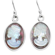 9.53cts natural white lady titanium cameo on shell 925 silver earrings y12264
