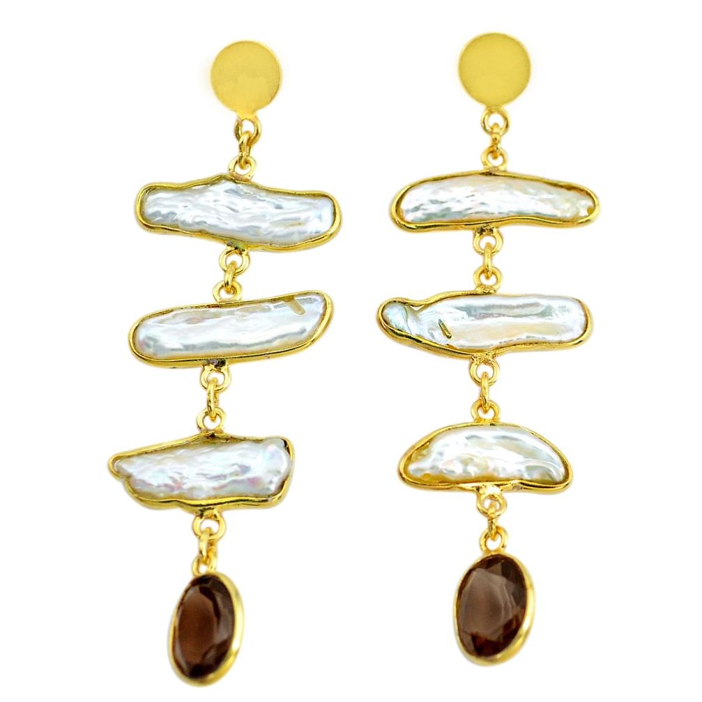 18.10cts natural white pearl handmade14k gold dangle earrings t16357