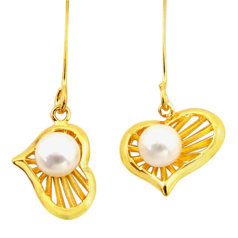 3.83cts natural white pearl 925 silver 14k gold heart love earrings c26686