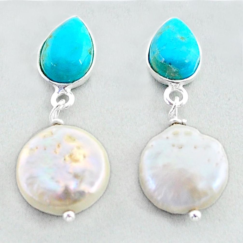 12.35cts natural white pearl 925 silver dangle earrings jewelry t37258