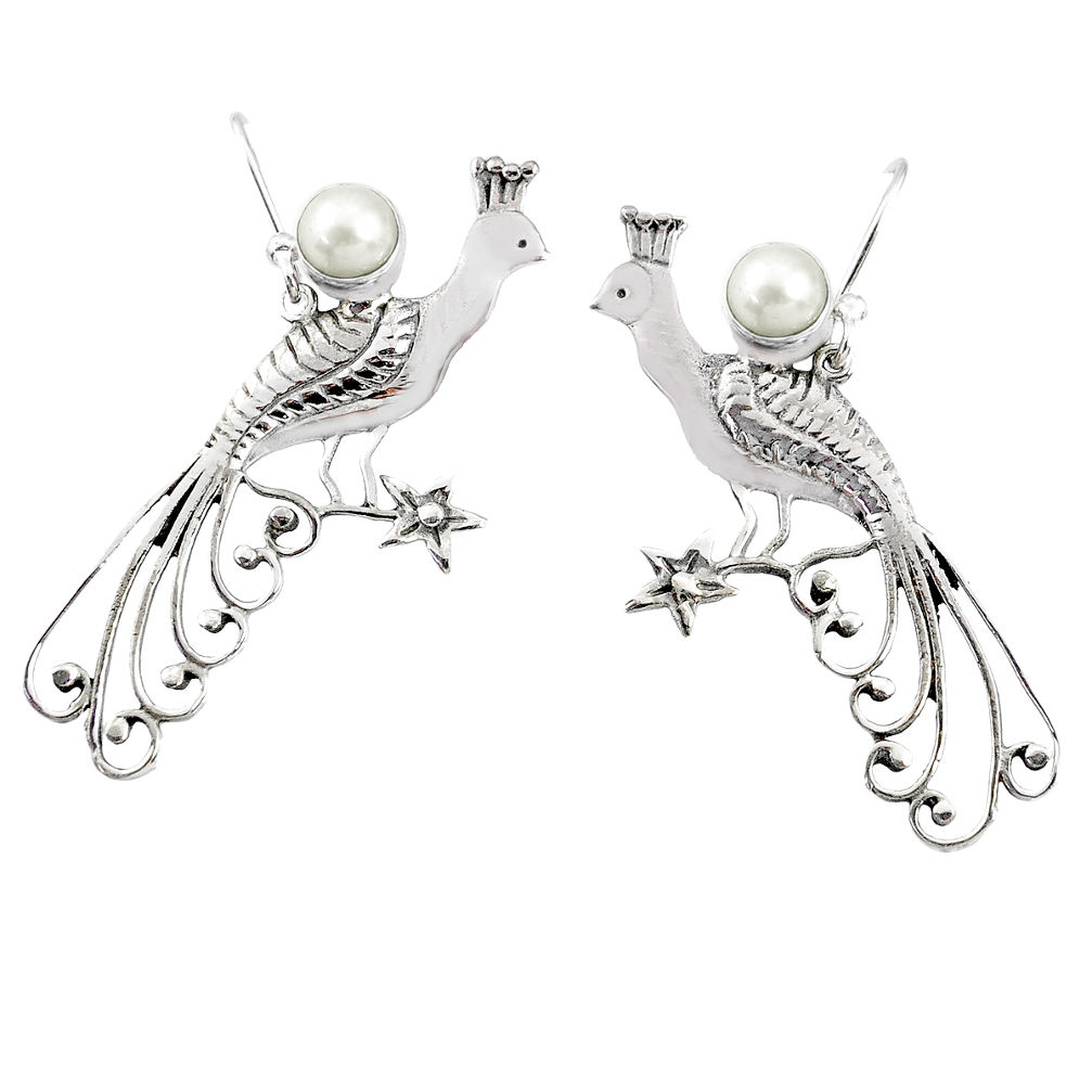2.33cts natural white pearl 925 silver dangle peacock charm earrings r67872