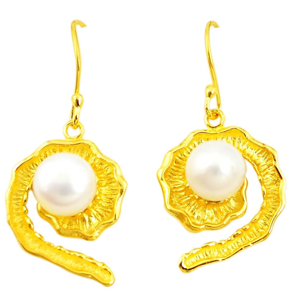 Natural white pearl 925 sterling silver 14k gold dangle earrings c23997