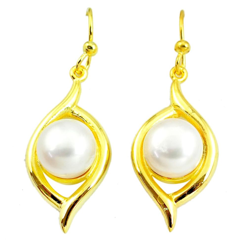 13.90cts natural white pearl 925 sterling silver 14k gold dangle earrings c24072