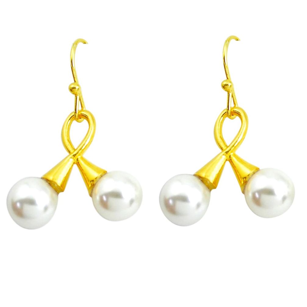 12.08cts natural white pearl 925 sterling silver sterling dangle earrings p43750