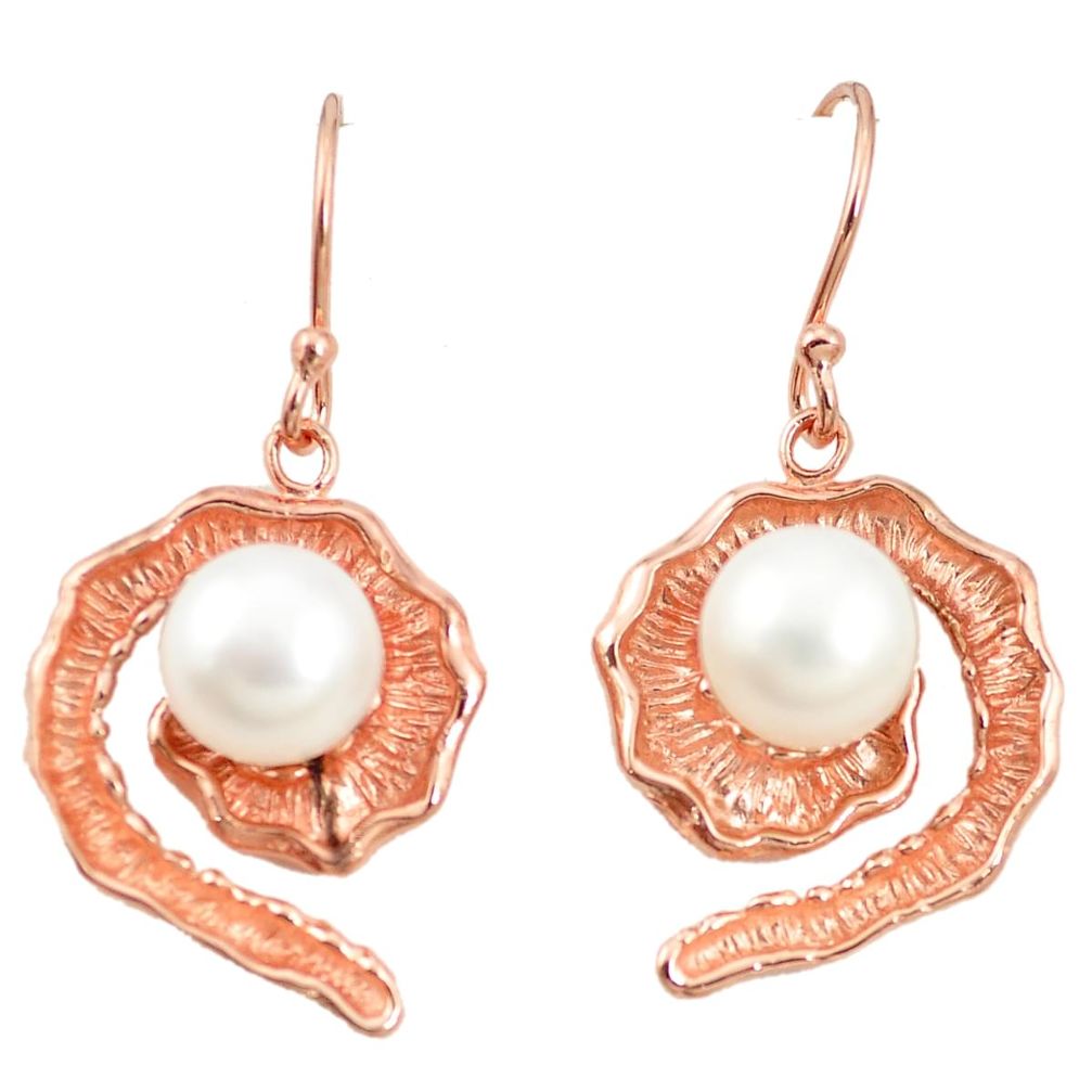 Natural white pearl 925 sterling silver 14k rose gold dangle earrings c23926