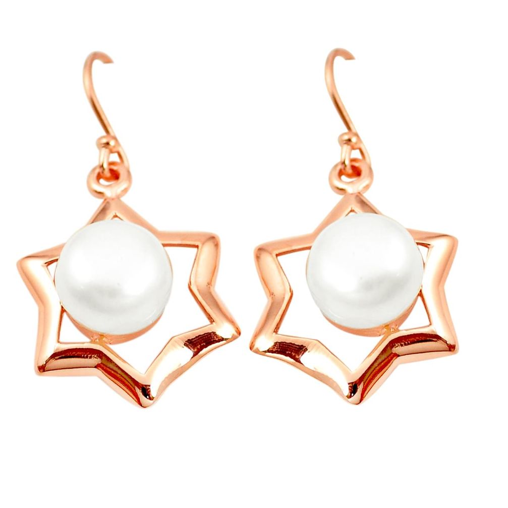 Natural white pearl 925 sterling silver 14k rose gold dangle earrings c23928