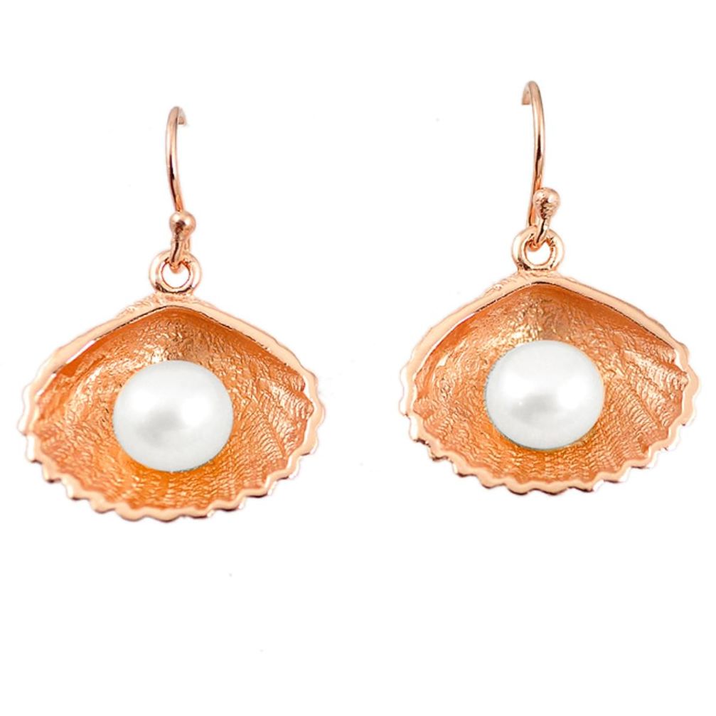 Natural white pearl 925 sterling silver 14k rose gold dangle earrings c23930