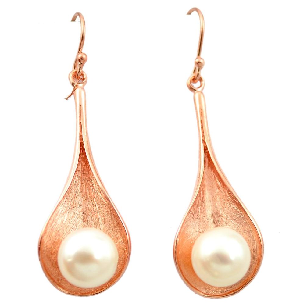 Natural white pearl 925 sterling silver 14k rose gold earrings c23938