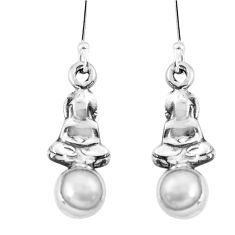 Clearance Sale- 2.09cts natural white pearl 925 sterling silver buddha charm earrings p58354