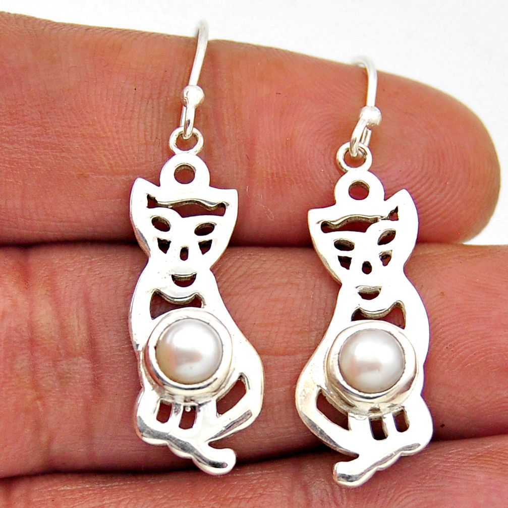 1.80cts natural white pearl 925 sterling silver cats earrings jewelry n28915