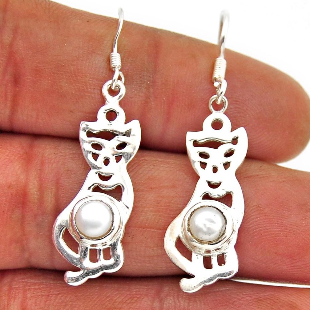 1.83cts natural white pearl 925 sterling silver cats earrings jewelry n29039