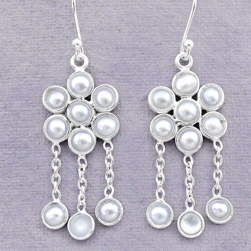 9.22cts natural white pearl 925 sterling silver chandelier earrings t12369