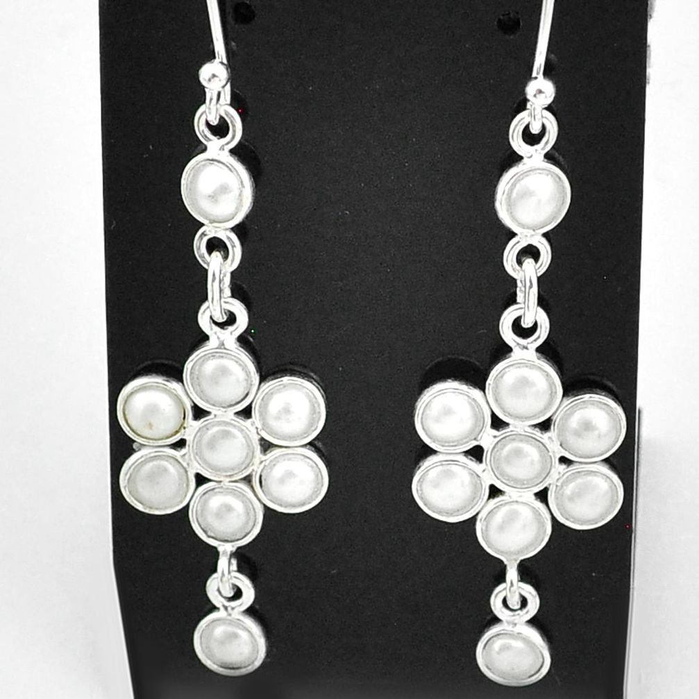 5.86cts natural white pearl 925 sterling silver chandelier earrings t4754