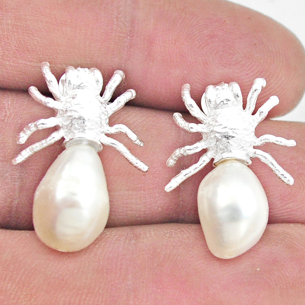 11.13cts natural white pearl 925 sterling silver crab stud earrings jewelry c23777