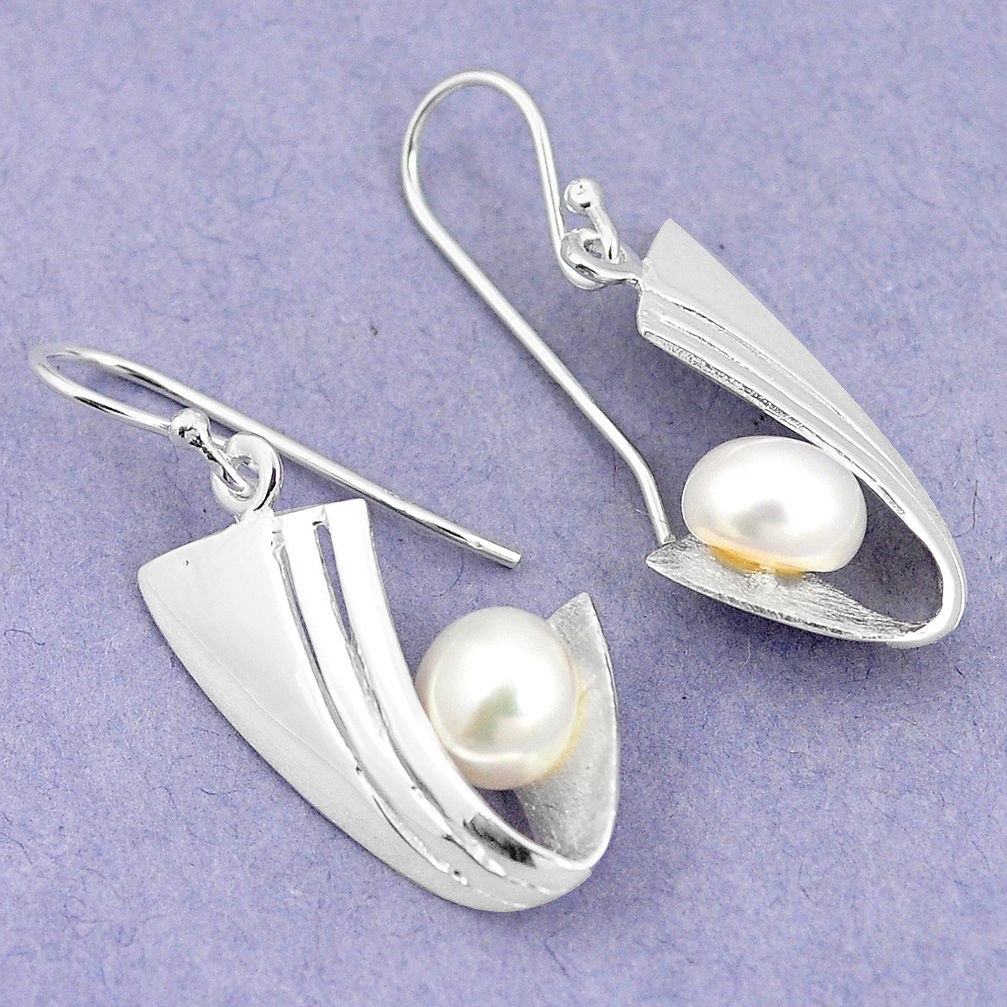Natural white pearl 925 sterling silver dangle earrings jewelry c23737