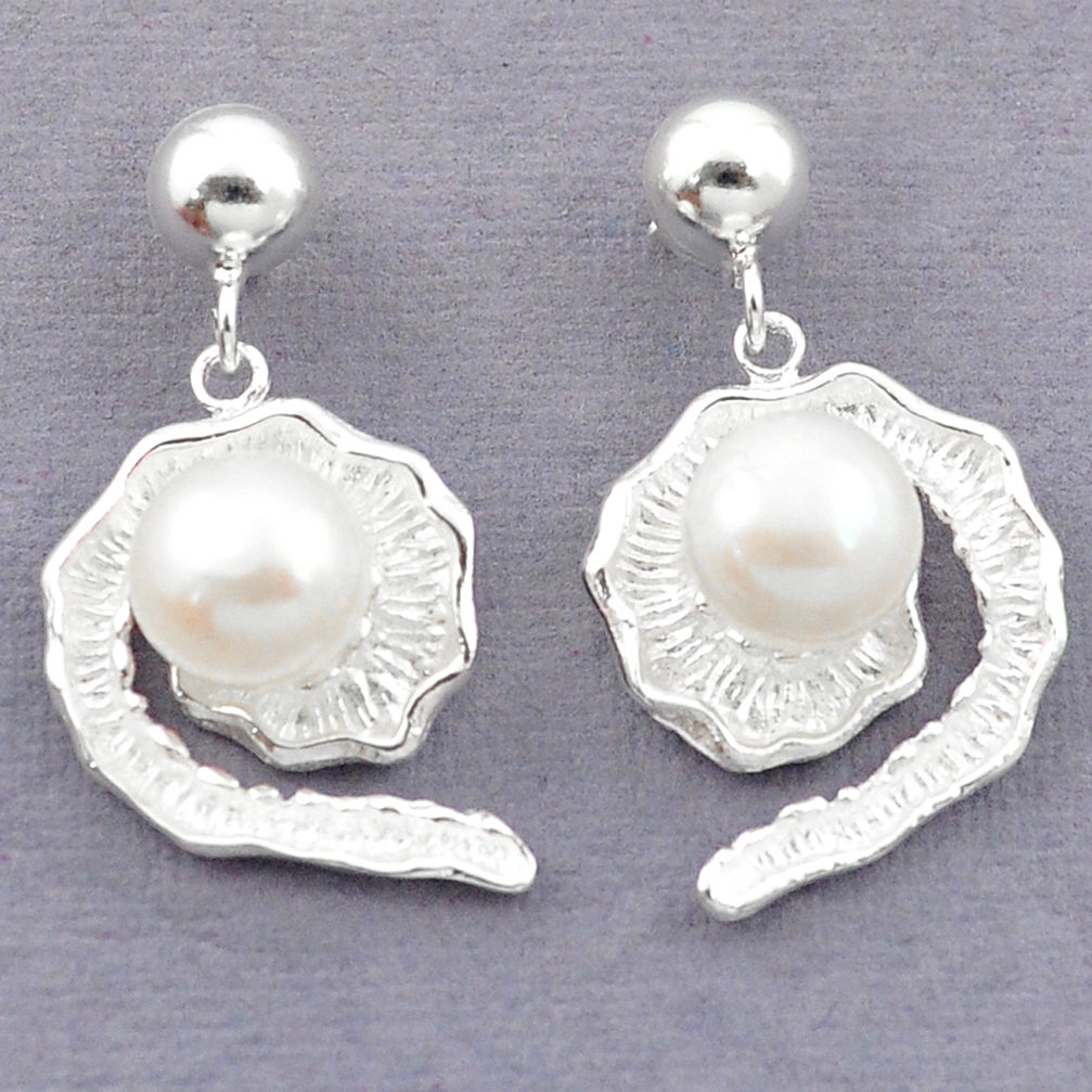 Natural white pearl 925 sterling silver dangle earrings jewelry c23754
