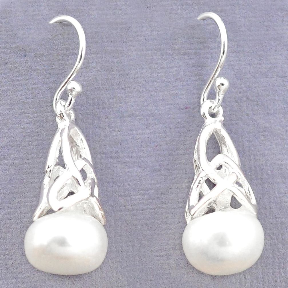 Natural white pearl 925 sterling silver dangle earrings jewelry c23769