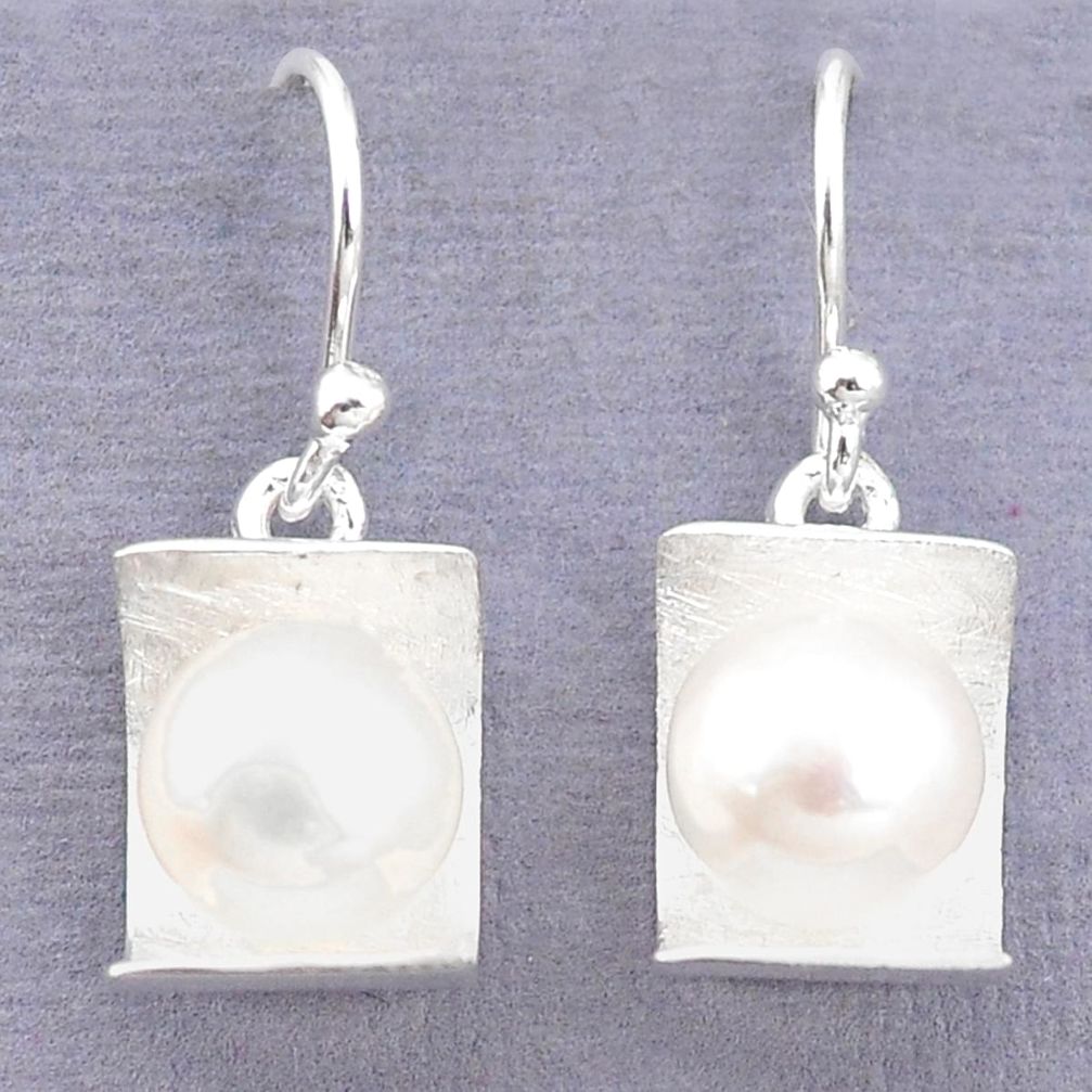 Natural white pearl 925 sterling silver dangle earrings jewelry c23776