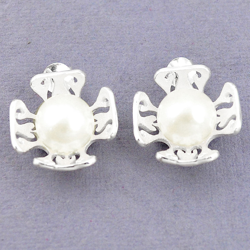 Natural white pearl 925 sterling silver stud earrings jewelry c23801