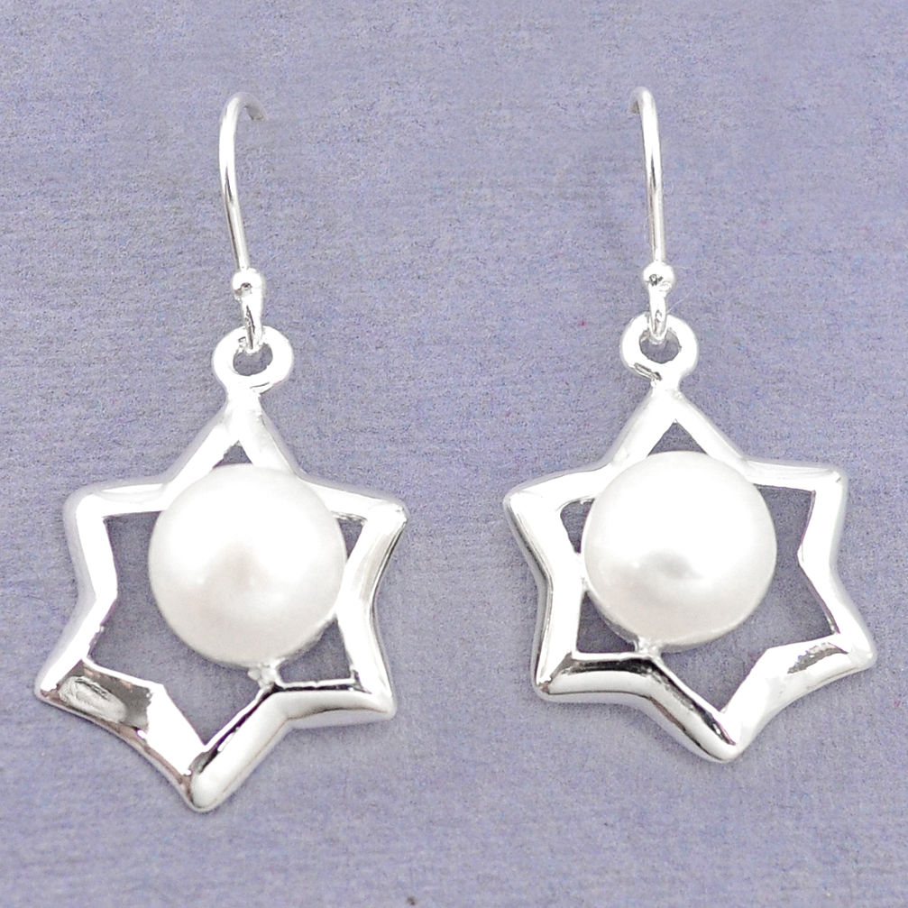 Natural white pearl 925 sterling silver dangle earrings jewelry c23805