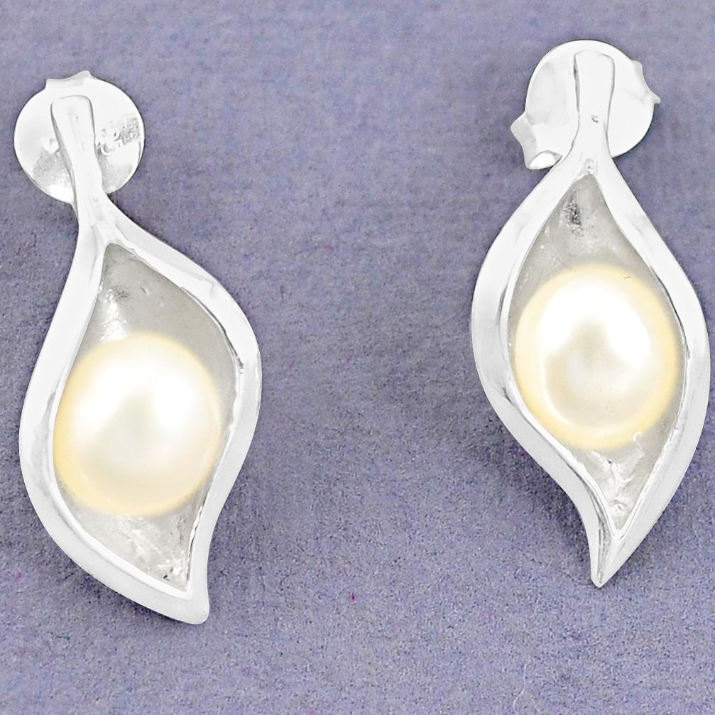 Natural white pearl 925 sterling silver stud earrings jewelry c23808