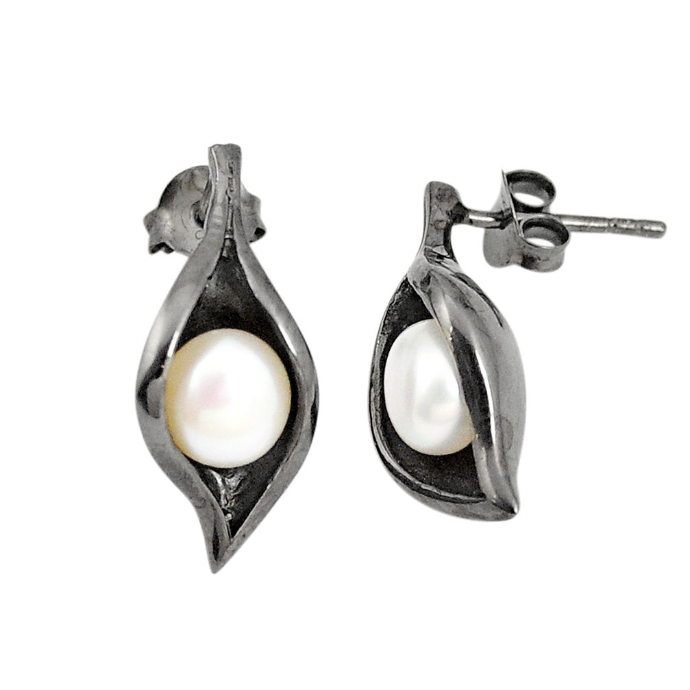 Natural white pearl 925 sterling silver stud earrings jewelry c24156