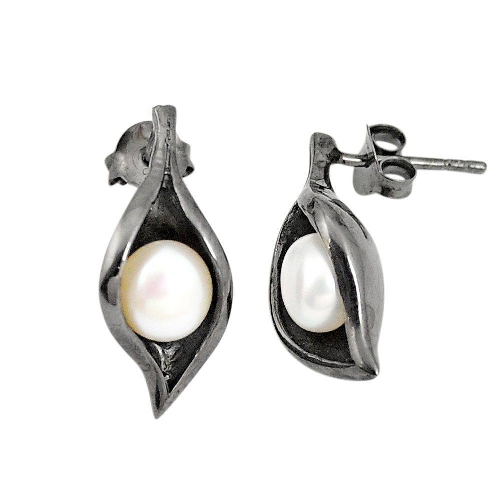 Natural white pearl 925 sterling silver stud earrings jewelry c24157