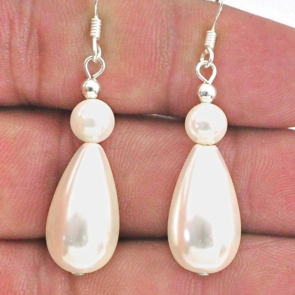 20.70cts natural white pearl 925 sterling silver dangle earrings jewelry c27382
