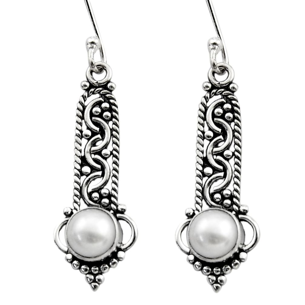 2.57cts natural white pearl 925 sterling silver dangle earrings jewelry d40695