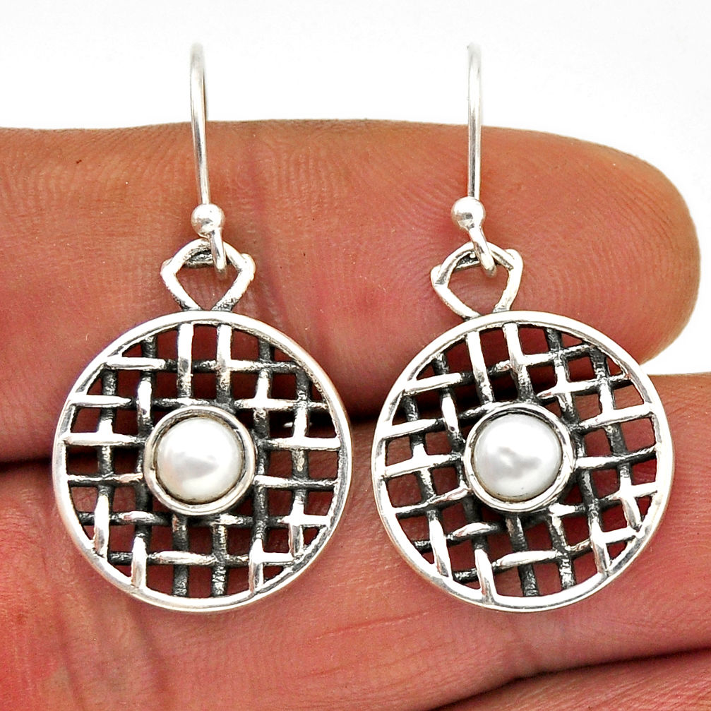1.50cts natural white pearl 925 sterling silver dangle earrings jewelry n29017