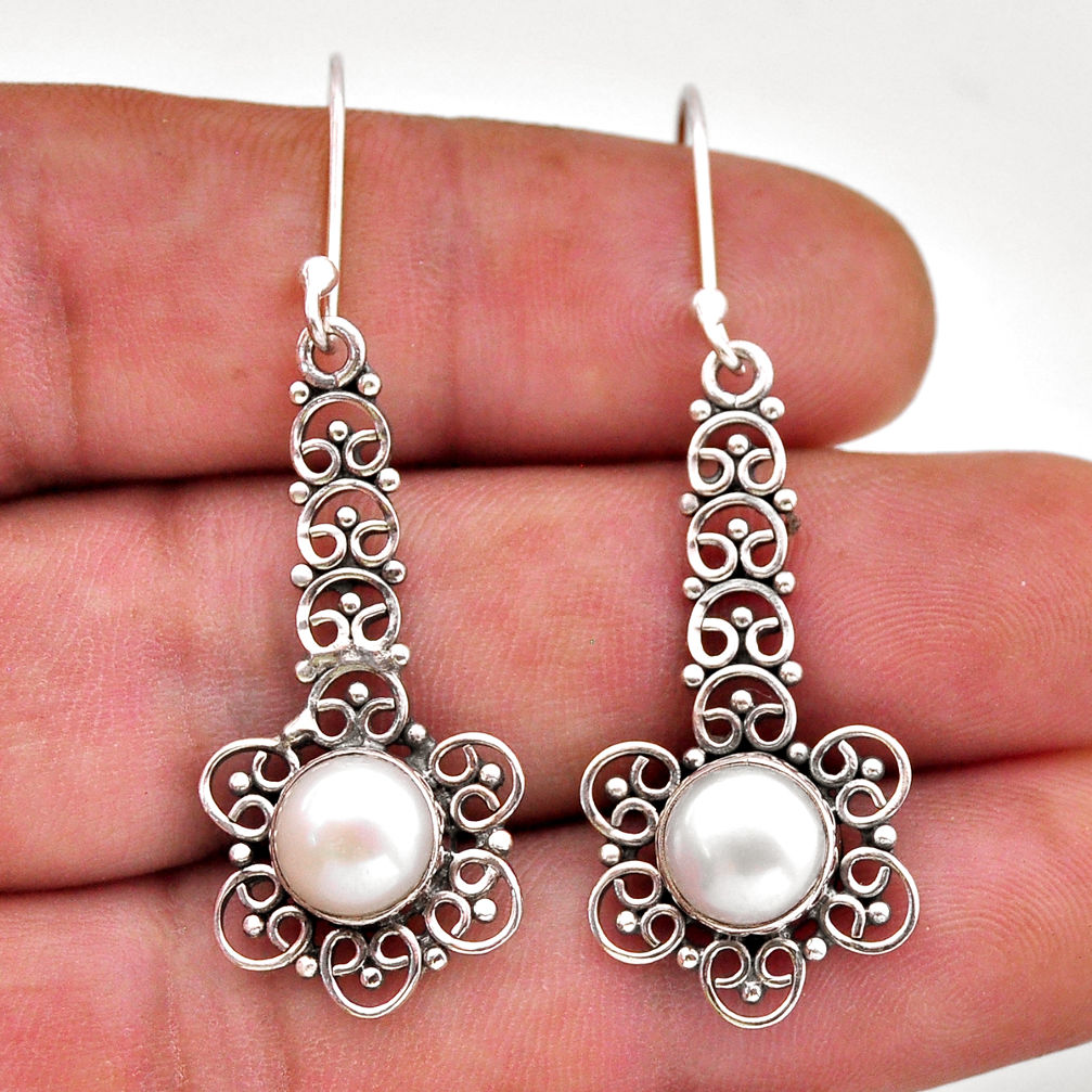 5.27cts natural white pearl 925 sterling silver dangle earrings jewelry n51090