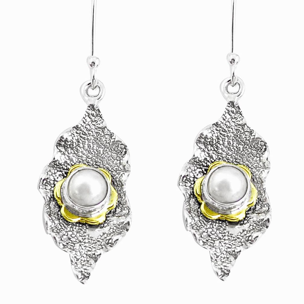 2.14cts natural white pearl 925 sterling silver dangle earrings jewelry p37793