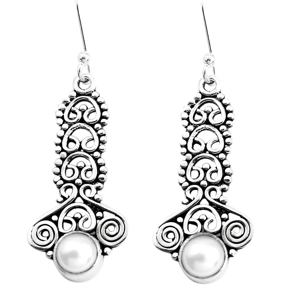 2.90cts natural white pearl 925 sterling silver dangle earrings jewelry p39246