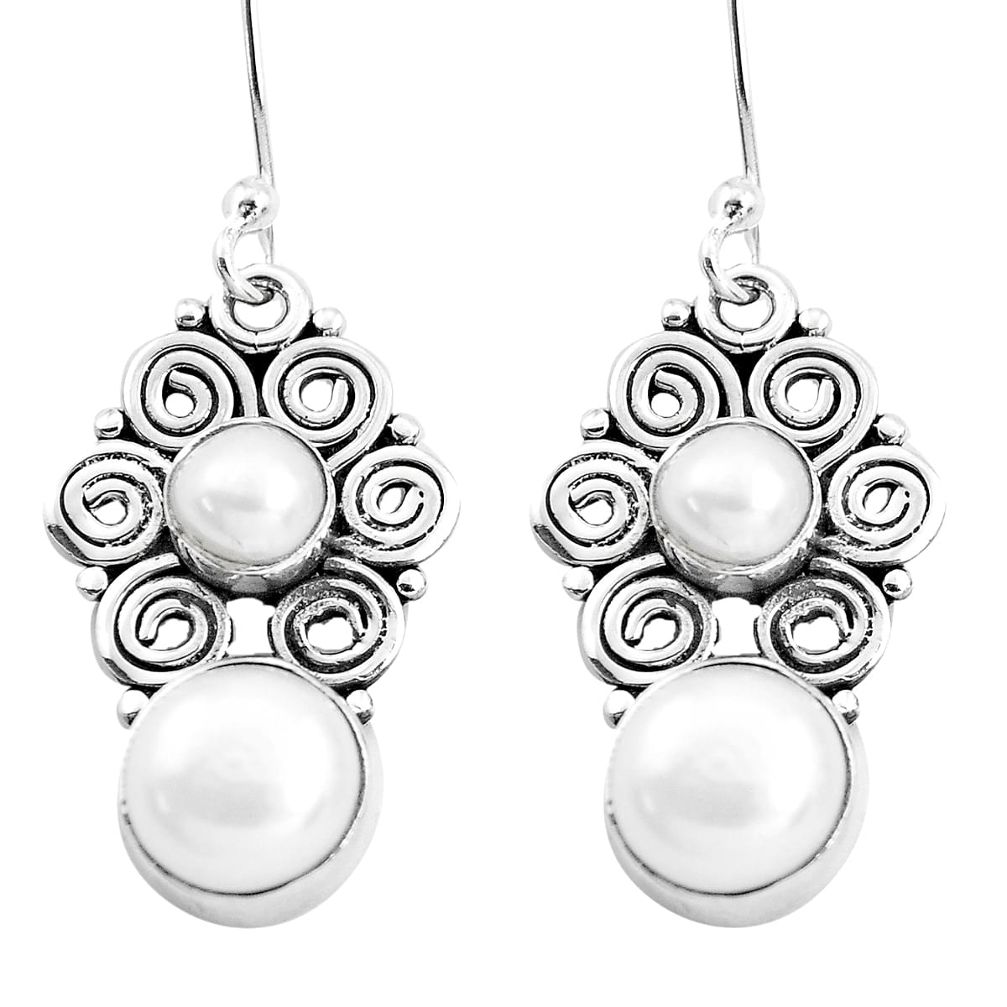 8.53cts natural white pearl 925 sterling silver dangle earrings jewelry p41281