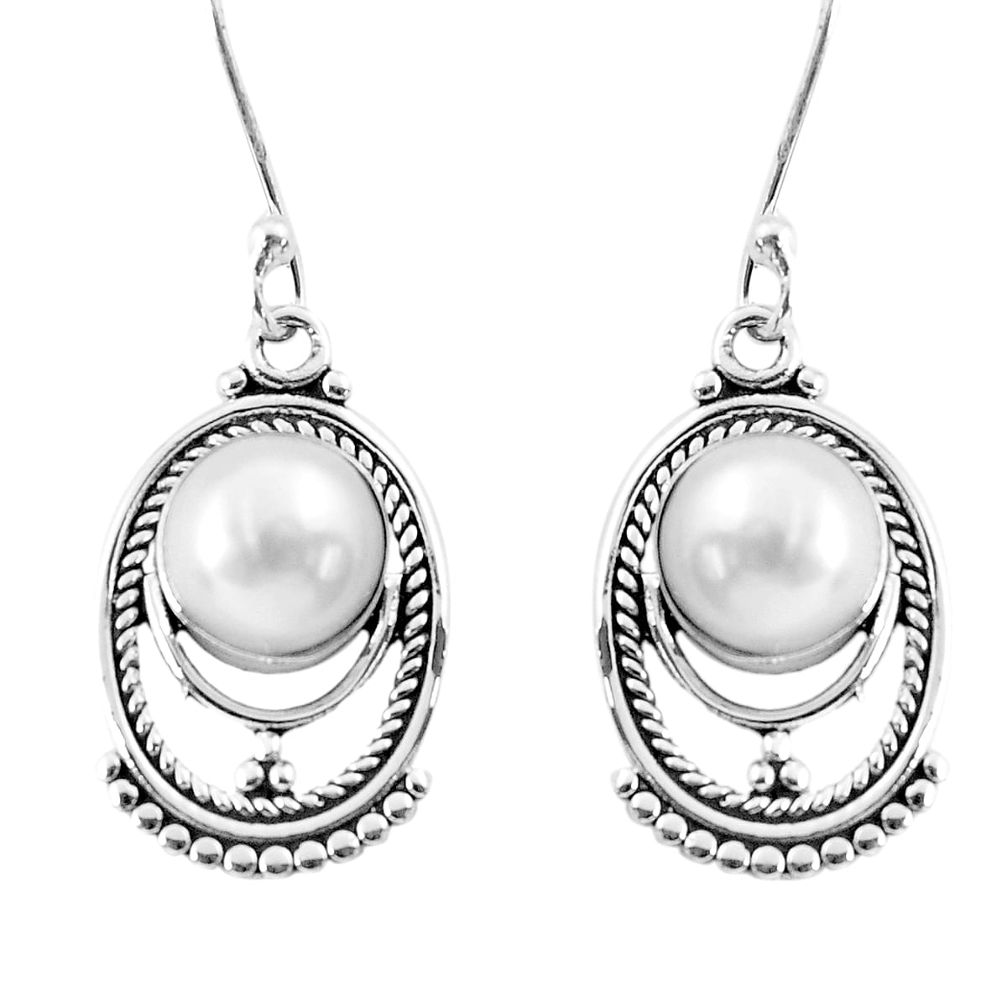5.23cts natural white pearl 925 sterling silver dangle earrings jewelry p58408