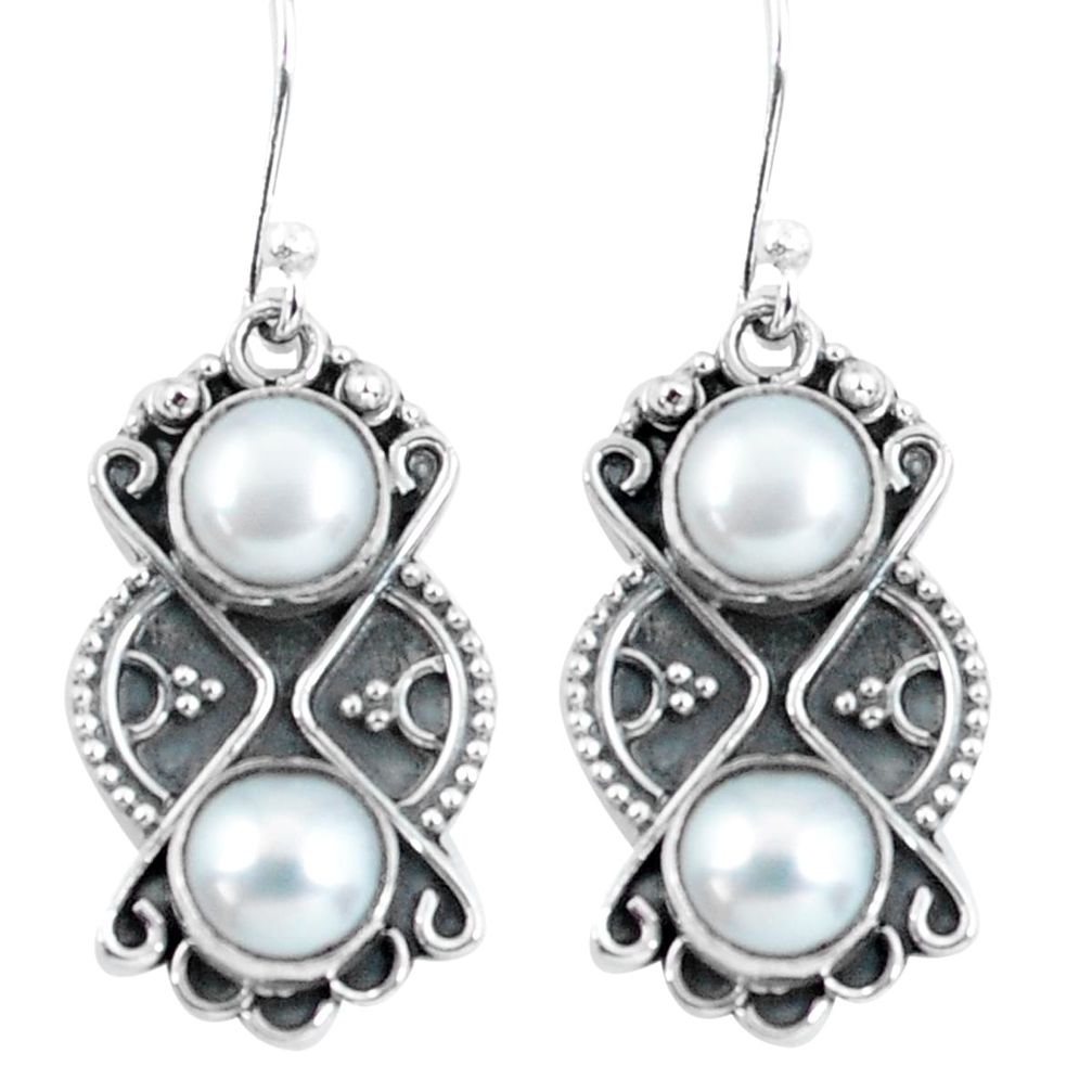 6.80cts natural white pearl 925 sterling silver dangle earrings jewelry p60034