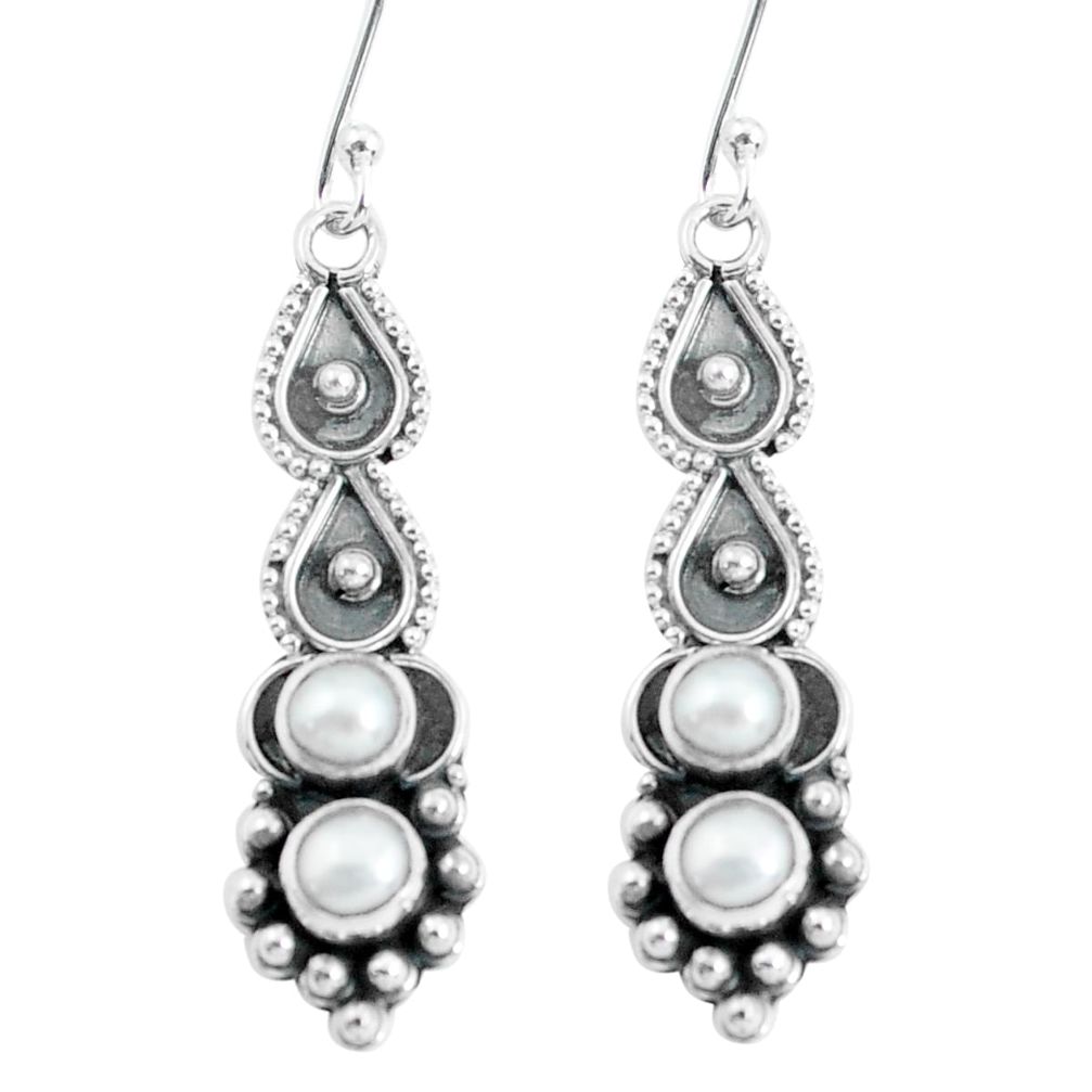 2.71cts natural white pearl 925 sterling silver dangle earrings jewelry p60129