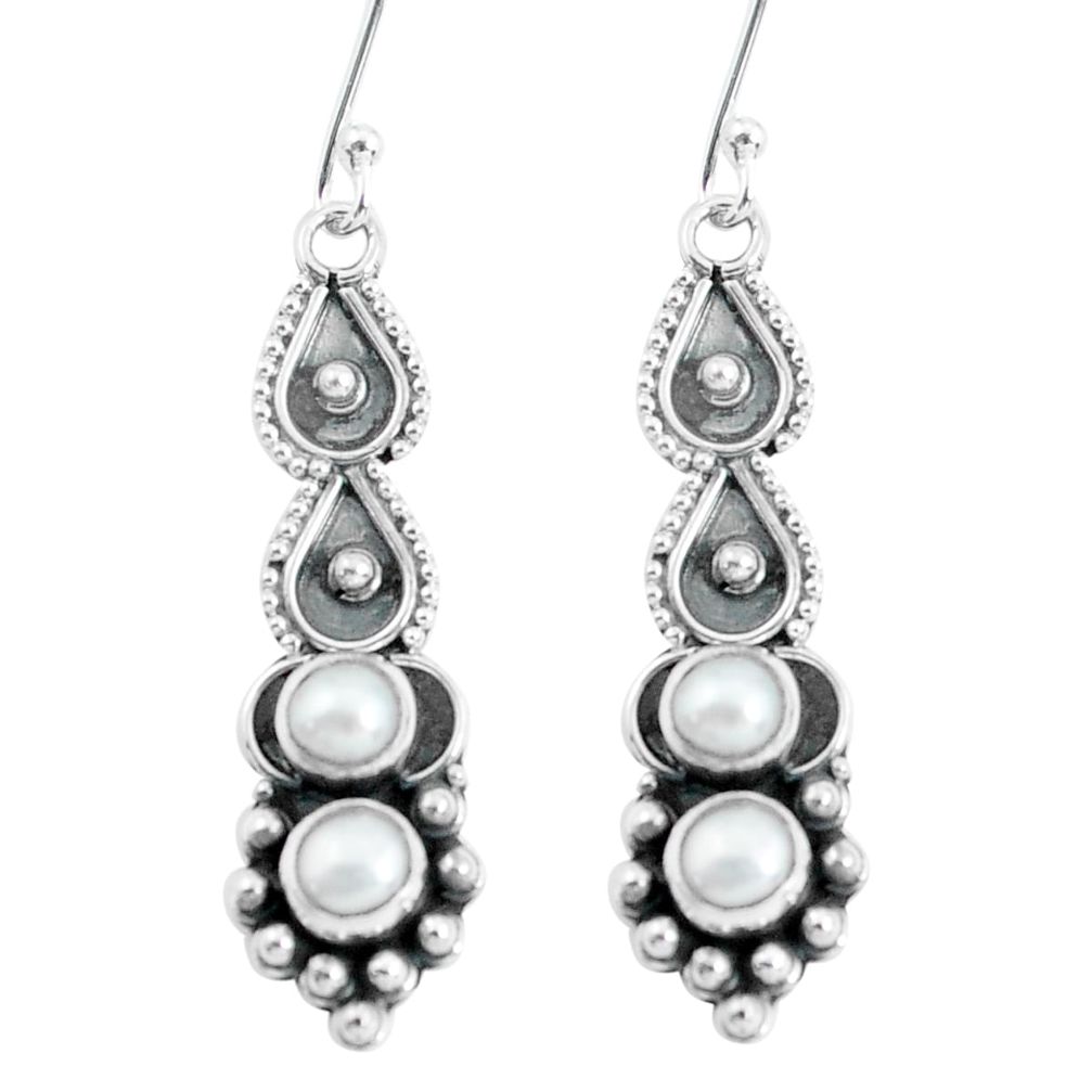 2.72cts natural white pearl 925 sterling silver dangle earrings jewelry p60132