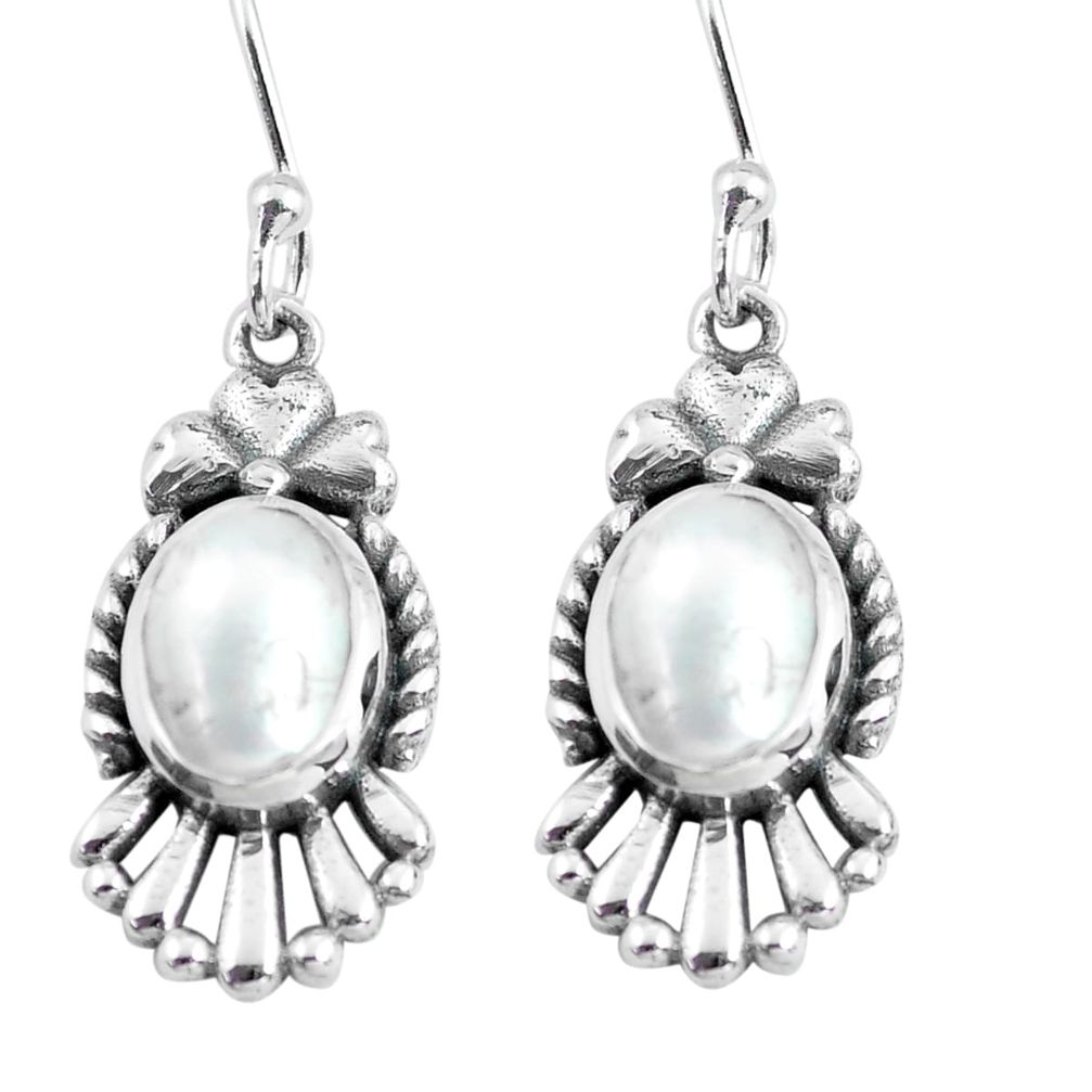 4.02cts natural white pearl 925 sterling silver dangle earrings jewelry p63947