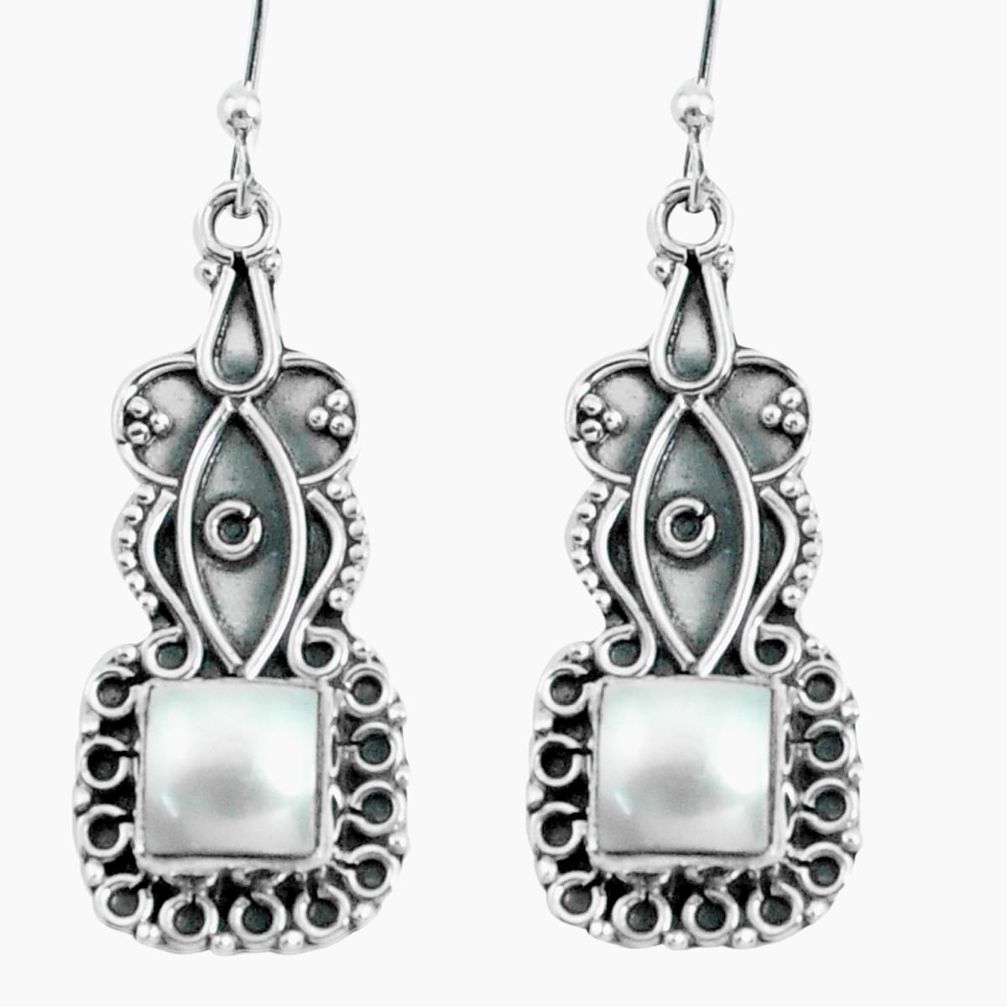 5.54cts natural white pearl 925 sterling silver dangle earrings jewelry p66550