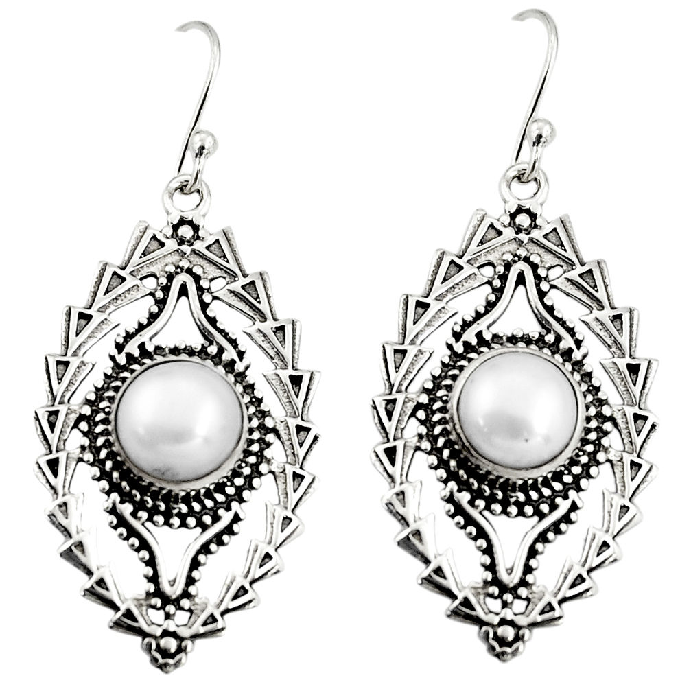 6.32cts natural white pearl 925 sterling silver dangle earrings jewelry r19753