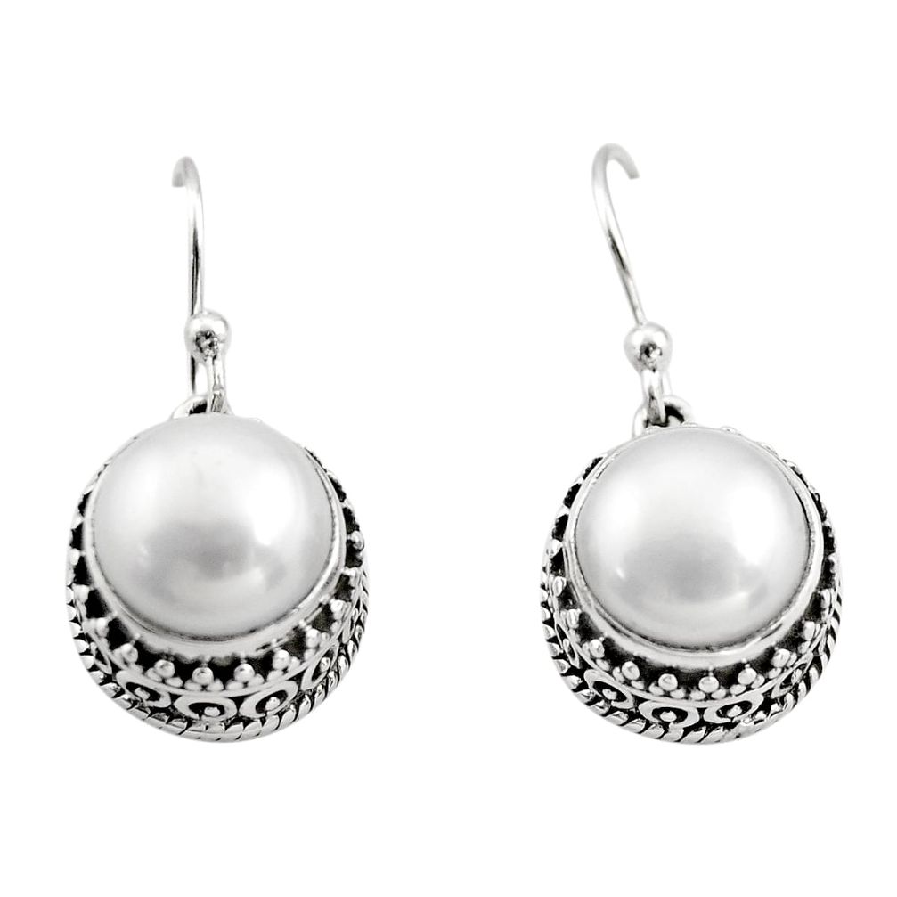 6.36cts natural white pearl 925 sterling silver dangle earrings jewelry r21847