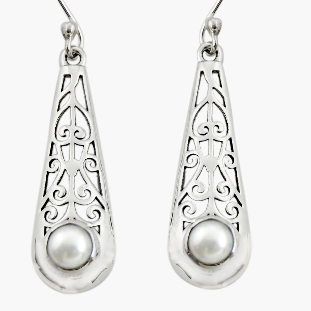 1.74cts natural white pearl 925 sterling silver dangle earrings jewelry r26065