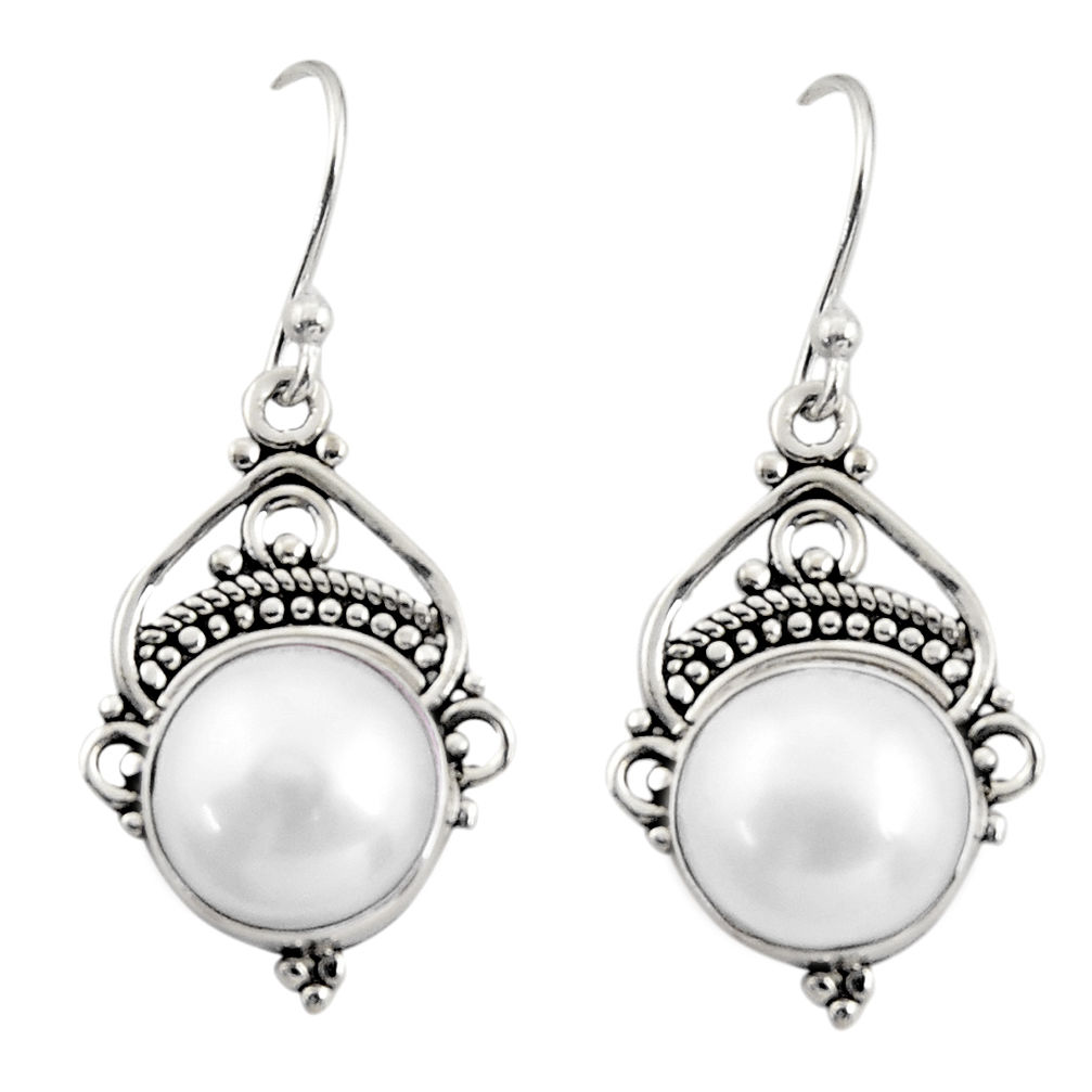 9.49cts natural white pearl 925 sterling silver dangle earrings jewelry r30990