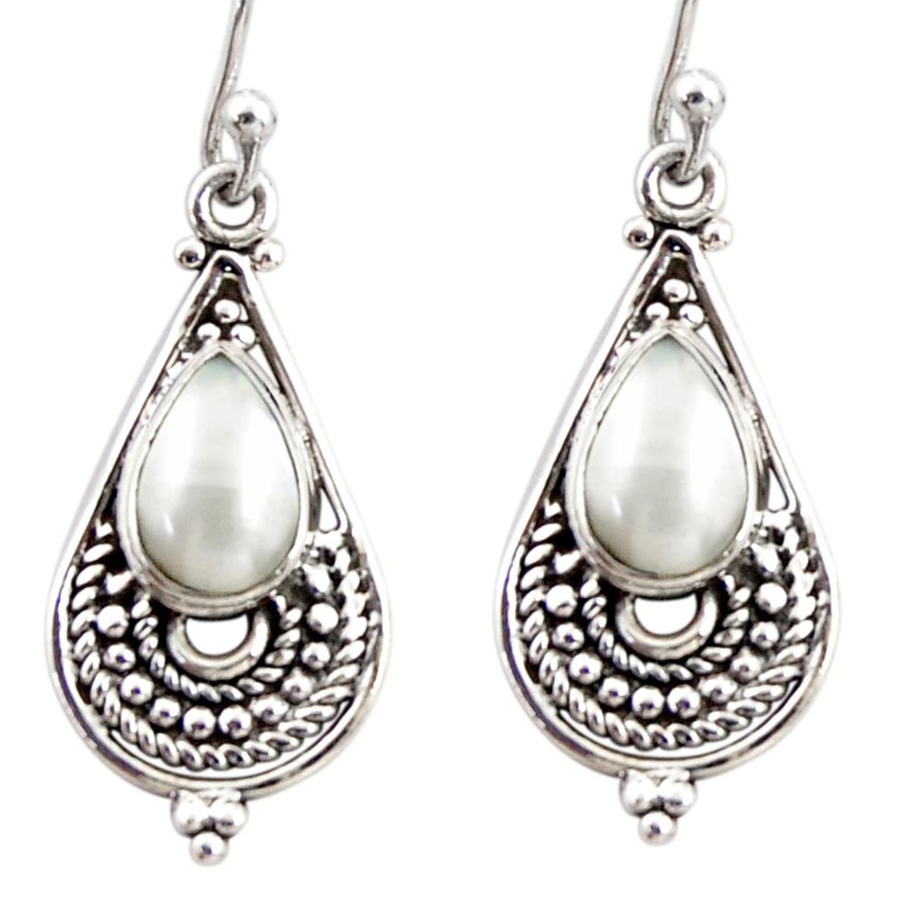 4.18cts natural white pearl 925 sterling silver dangle earrings jewelry r31282